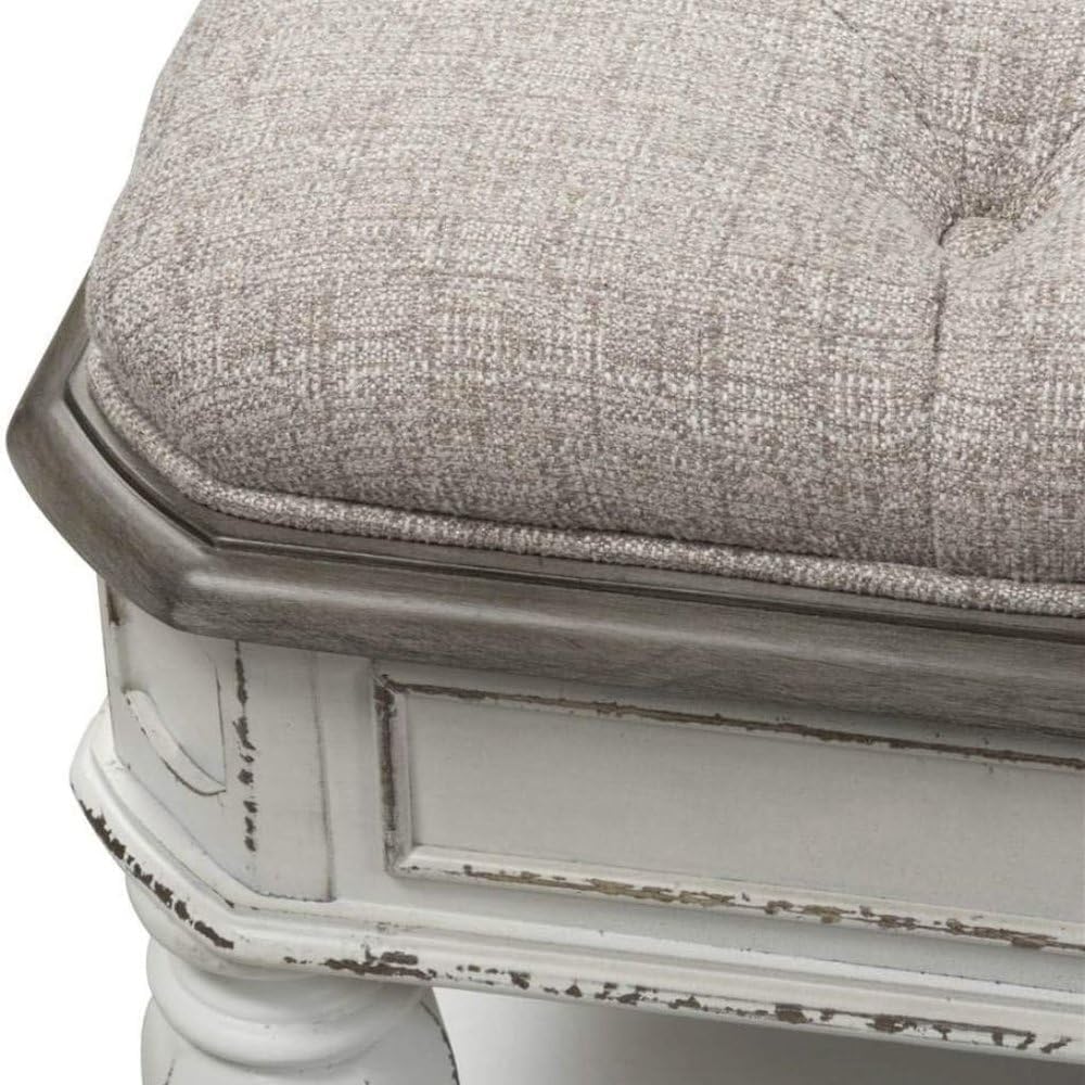 Starlight Canyon Home Antique White Bedroom Bench with Storage Shelf, Upholst...