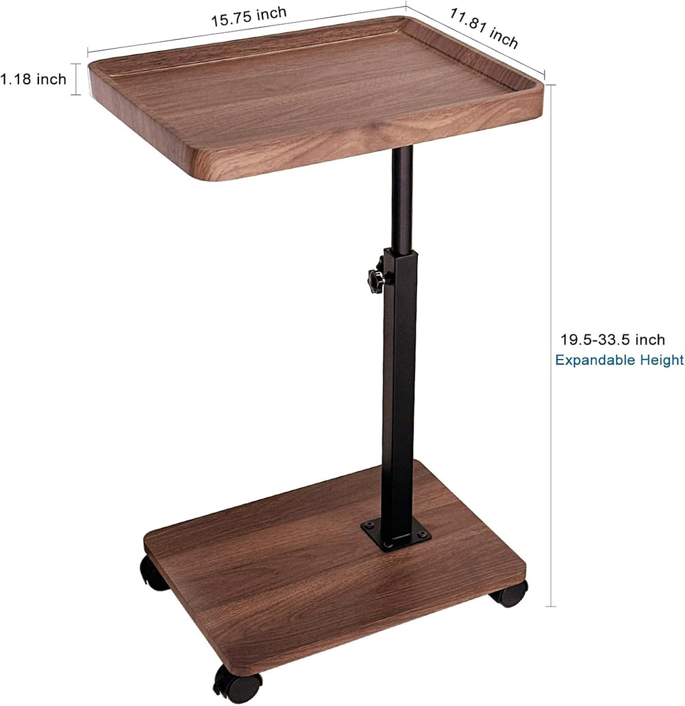 C Shaped End Table Adjustable Height, 360°Swivel TV Tray Table, Walnut Brown ...