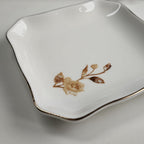 Vintage White Ceramic Jewelry Tray Ring Dish, Faux Mother of Pearl Inspired Flower Design, Decorative Small Square Floral Trinket Dish for Vanity Storage Wedding Decor (Beige Peony-Enamel)