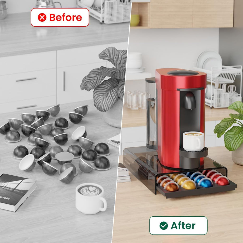 Coffee Pods Storage for Nespresso Vertuo Capsules Organizer, with Arcylic Top & Plastic Drawer, Holds 40 Pods