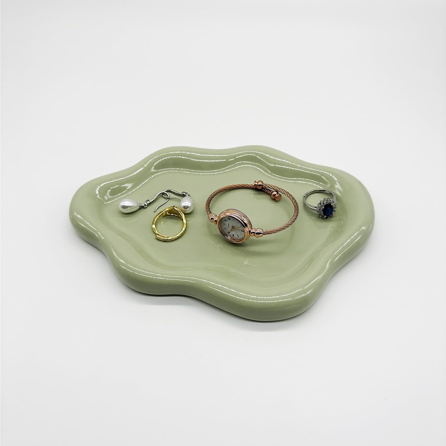 Small Trinket Dish Jewelry Tray for Women, Cute Ceramic Cloud Tray, Jewelry Ring Holder Dish for Keys, Candles, Perfume, Vanity Nightstand Decor Jewelry Plate Bowl, Friendship Birthday Gifts for Mom