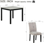 KEIKI 5-Piece Standard Height Dining Table Set with Square Table and 4 Upholstered Curved Backrset Chair, for 4 Person, Modern Wooden Table Set, Easy Assembly, for Kitchen, Dining Room, Black+Grey