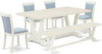 East West Furniture V027MZ015-6 6 Piece Dining Table Set Contains a Rectangle Dining Room Table and 4 Baby Blue Linen Fabric Parson Chairs with a Bench, 40x72 Inch, Multi-Color