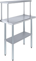 Stainless Steel Work Table with Wide Single Tier Overshelf | Metal Kitchen Prep Table & Shelving Combo (18" x 36" Work Table + 12" Overshelf)
