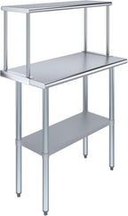 Stainless Steel Work Table with Wide Single Tier Overshelf | Metal Kitchen Prep Table & Shelving Combo (18" x 36" Work Table + 12" Overshelf)