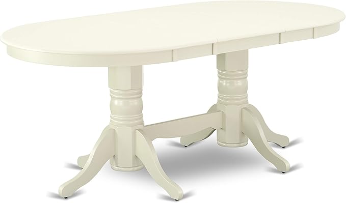 East West Furniture VAKE9-LWH-W 9 Piece Dining Set Includes an Oval Dining Table with Butterfly Leaf and 8 Kitchen Chairs, 40x76 Inch, Linen White