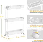 SPACELEAD Slim Storage Cart 3 Tier,Bathroom Organizer Rolling Utility, Mobile Shelving Unit Slide Out for Office, Kitchen, Laundry Room & Narrow Places,White