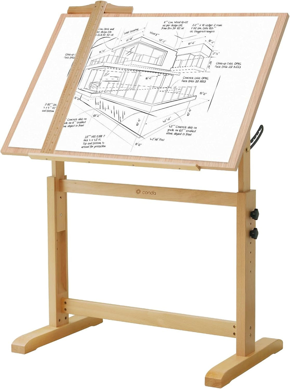 conda Wood Drafting Table - Adjustable Height, 35.5"x23.5" Plan Tab...