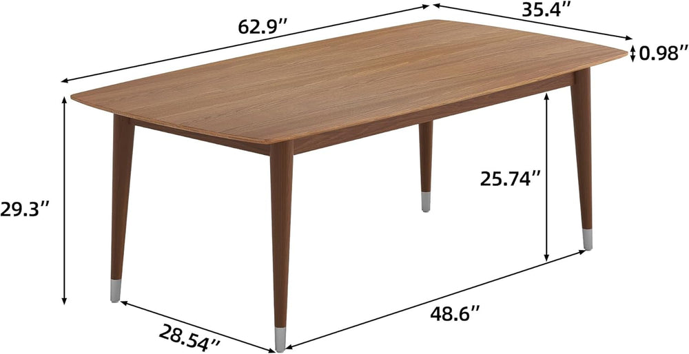 62.9" Solid Wood Dining Table for 4-6, Mid-Century Modern Rectangular Ki...