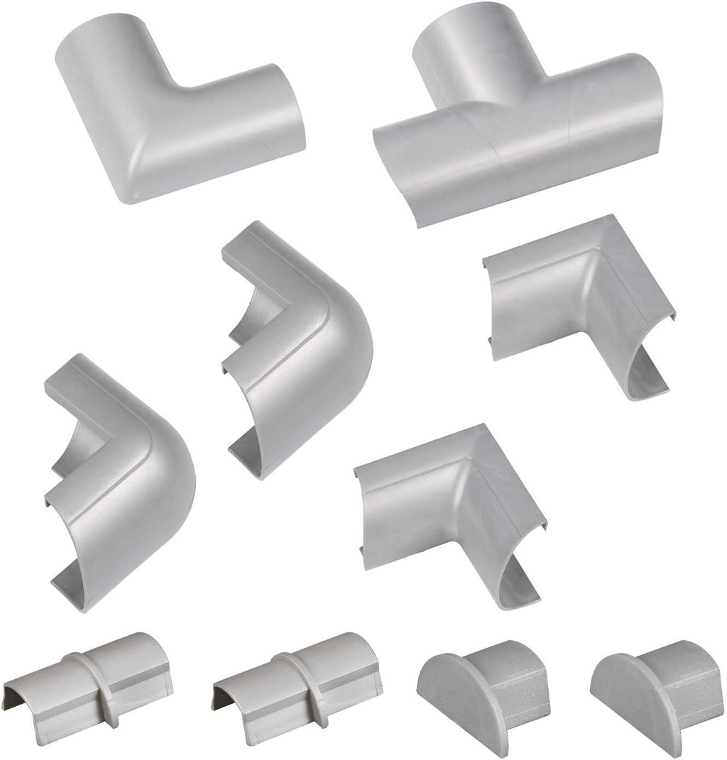 D-Line Medium Cable Raceway Accessory Pack, Join 1.18in x 0.59in Cord Cover Lengths, 10 Accessories Included, Hide Cords Around a Variety of Angles - Gray