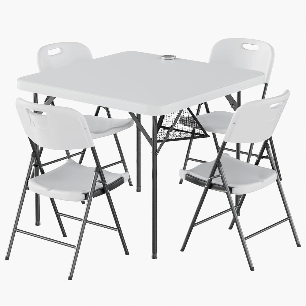 VECELO Folding Card Table Square and Chairs Set, Collapsible Legs & Porta...