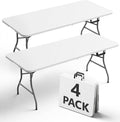 6FT Folding Table 4 Pack, Heavy Duty Plastic Table with Handel, 400lbs Portable Table, Reinforced Steel Legs, Fold-in-Half Table Ideal for Parties, Picnics, Weddings, Camping White