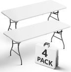 6FT Folding Table 4 Pack, Heavy Duty Plastic Table with Handel, 400lbs Portable Table, Reinforced Steel Legs, Fold-in-Half Table Ideal for Parties, Picnics, Weddings, Camping White