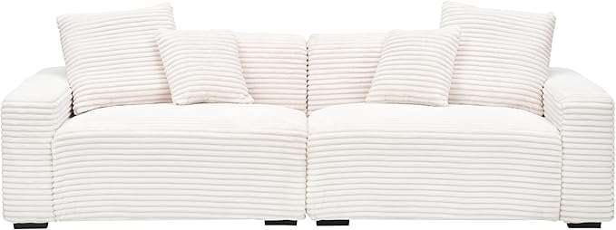 Ball & Cast 104" Modular Sectional Sofa,Cloud Sectional Couch with 4 Pillows,Loveseat Couches W/Deep Seat and Armrest,4 Seater Sectional Sofa for Living Room,Apartment,Corduroy Fabric,Beige