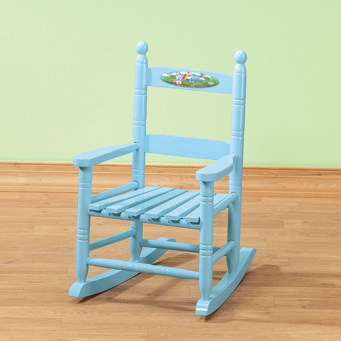 Custom Childrens Rocking Chair, Features Classic Rocker Design and | Hardwood Construction, Blue Finish with Princess Design