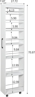 Slim Rolling Storage Cart with Wheels, 7 Tier Mobile Shelving Unit Organizer, Skinny Shelf Spice Rack, Slim Kitchen Cart for Pantry, Laundry, and Narrow Places(7.8 in)