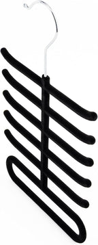 Hangerworld Single Black Flocked Tie Rack & Belt Organiser Non-Slip Coat Clothes Accessory Hanger, Metal