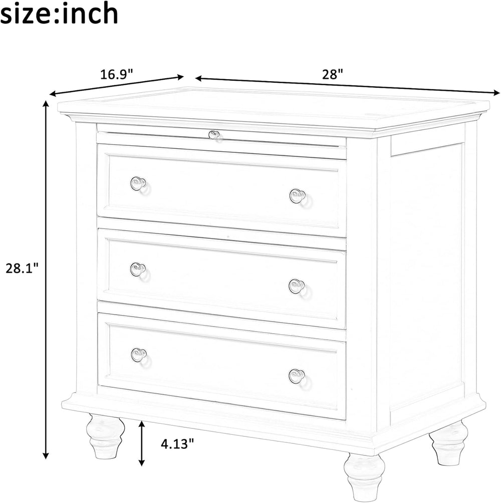 Accent 28" Tall Side Table Nightstand with Storage 3 Drawers, Modern Bed...
