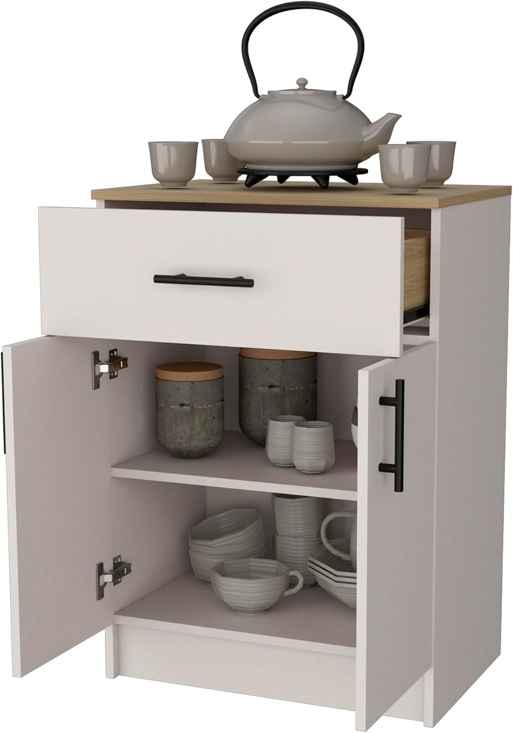 Kitchen Pantry with 2 Doors and 1 Drawer, Melamine and Particleboard | Measur...