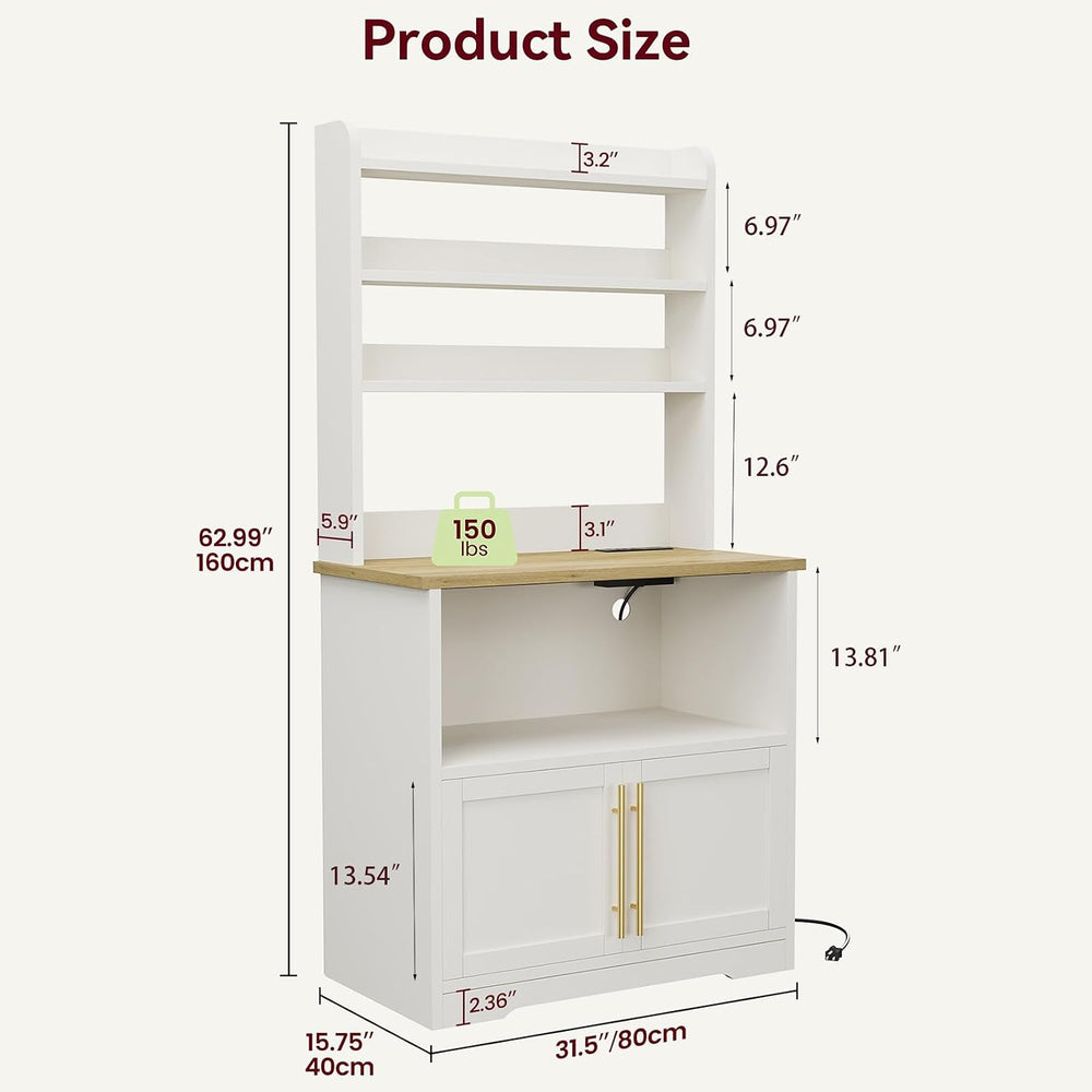 IDEALHOUSE Bakers Rack with Storage Cabinet, Microwave Stand with Power Outle...