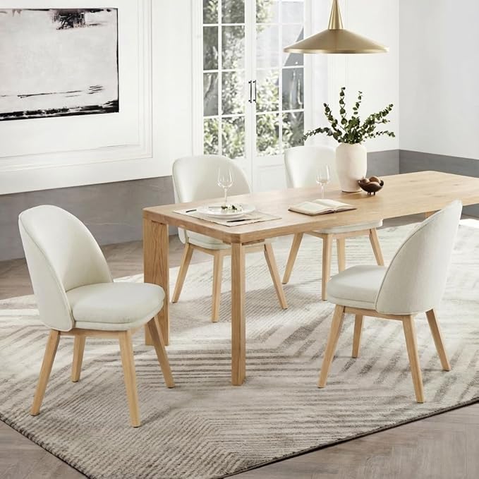 Wooden Dining Chairs Set of 2, Fabric Upholstered Modern Dining Room Chairs with Double-Layer Thick Seat Cushion & Ergonomic Backrest for Restaurant, Kitchen and Café, Beige