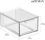 mDesign Plastic Bathroom Organizer Bin w/Pull Out Drawer - Slim Stackable Storage Container for Bathroom Accessories - Perfect for Organizing Bathroom Cabinet - Lumiere Collection - 4 Pack - Clear