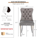 Mid Century Modern Dining Chairs Set of 2, Grey Velvet Upholstered Tufted Back, Kitchen & Dining Room Chairs, Brushed Silver Metal Legs, Nailhead Trim, Sillas para Comedor (Gray, 2 Pcs)