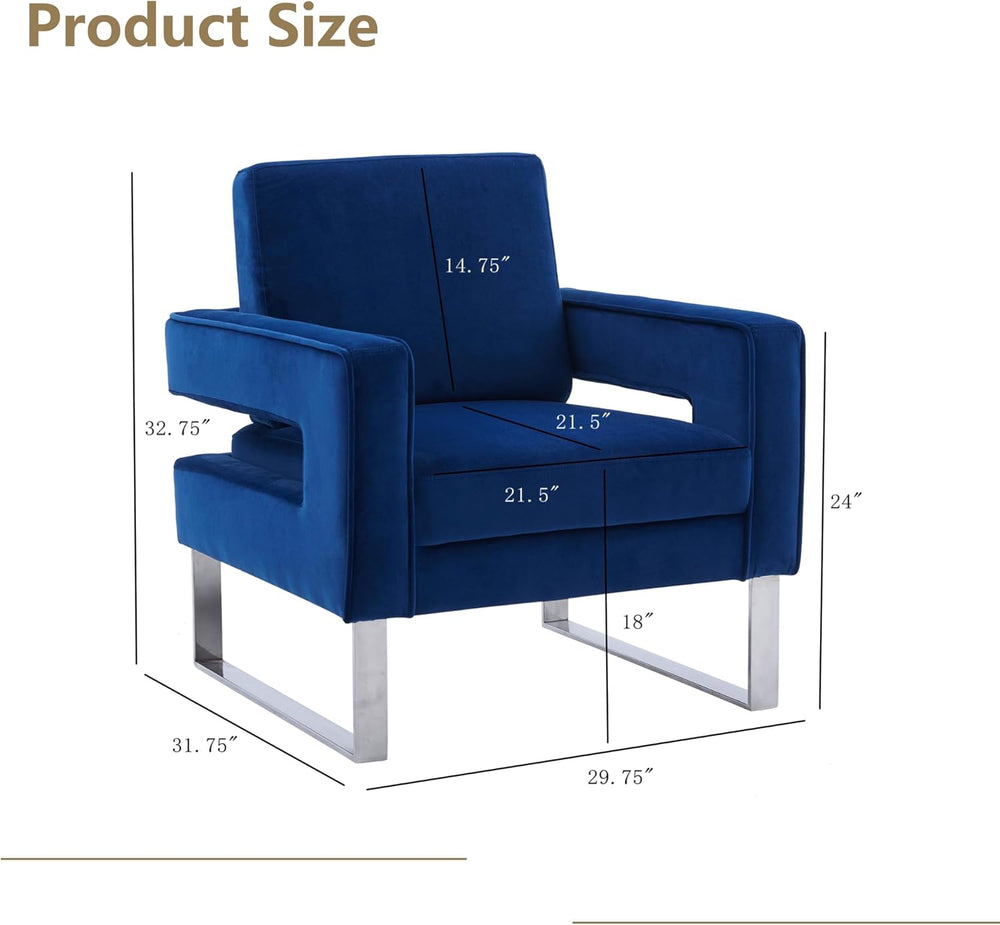 Velvet Accent Chair, Modern Blue Accent Chair for Living Room, Upholstered Li...