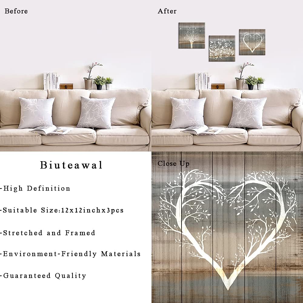 Biuteawal 3 Pieces Abstract Tree Wall Art Rustic Forest Landscape Picture Pri...