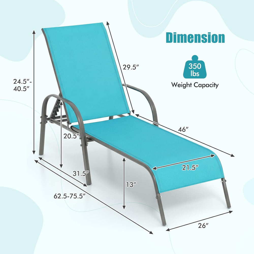 Tangkula Outdoor Lounge Chairs Set of 2, Patio Chaise Lounge with Adjustable ...