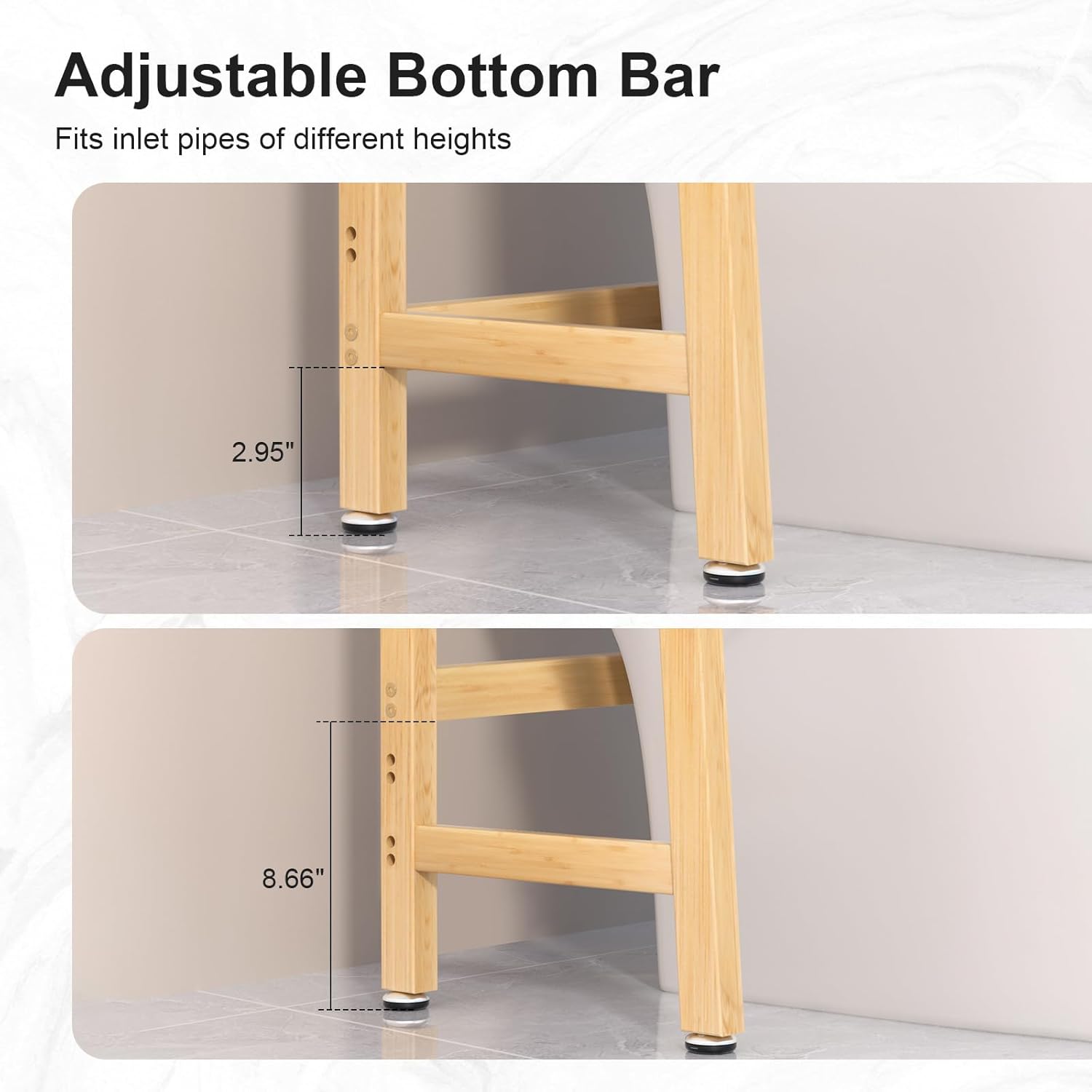 VASMIA Over The Toilet Storage,Bamboo 3-Tier Bathroom Organizer Over Toilet Storage Cabinet,Freestanding Space Saver with 3 Hooks Natural