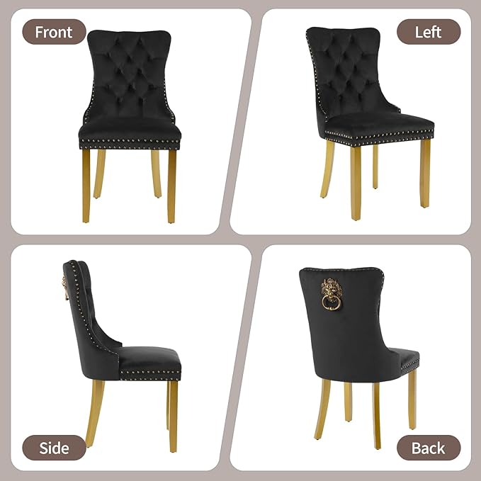 Velvet Dining Chairs Set of 6, Upholstered Dining Room Chairs with Lion Head ...