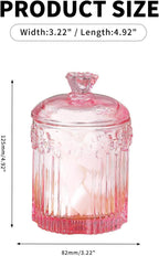 Pink Qtip Cotton Ball Hair Ties Candy Holder Makeup Storage Bathroom Accessories Organizer Thick Glass Apothecary Jars with Lid, 2pcs