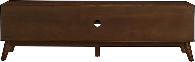 Ball & Cast 68" Mid Century Modern TV Stand for TVs up to 75", Media Console with Rattan Sliding Doors, Open Shelves & Solid Wood Legs, Entertainment Center for Living Room,Bedroom,Walnut