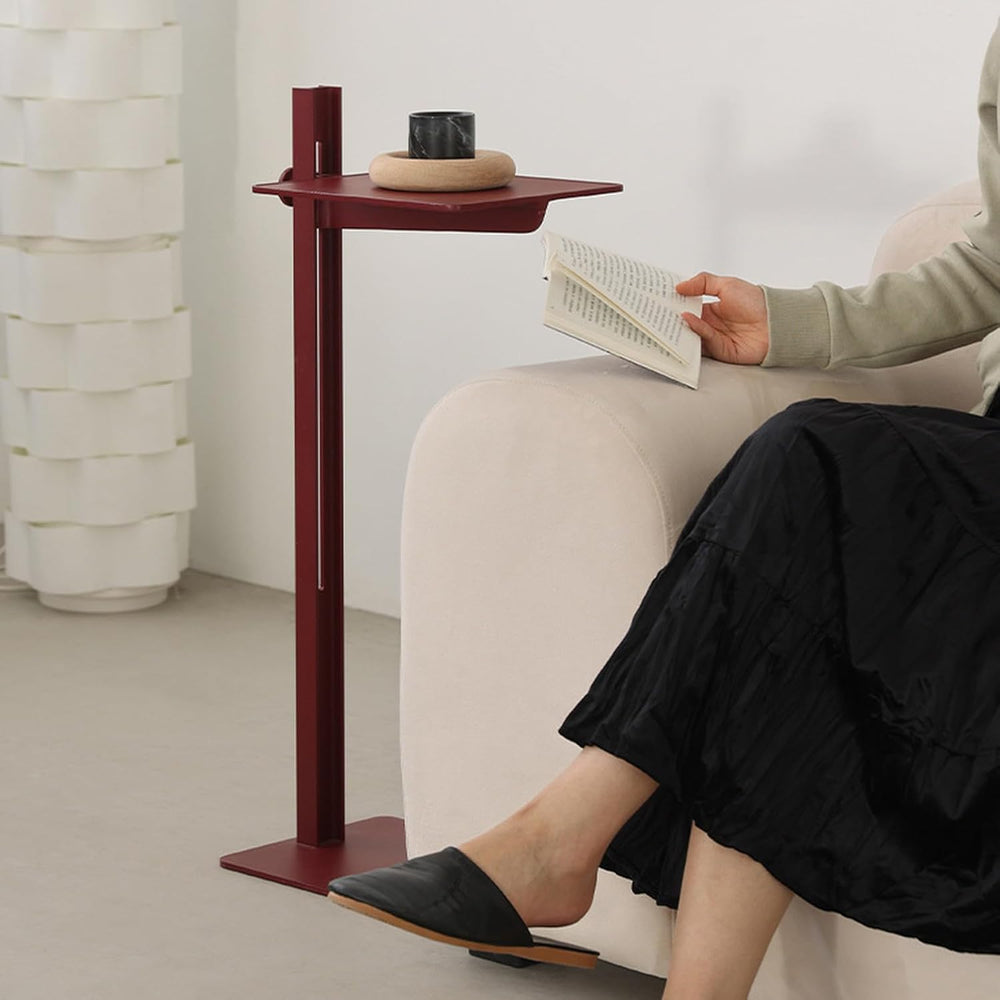 C-Shaped Metal End Table, Height Adjustable Side Table Rectangular Coffee Tab...
