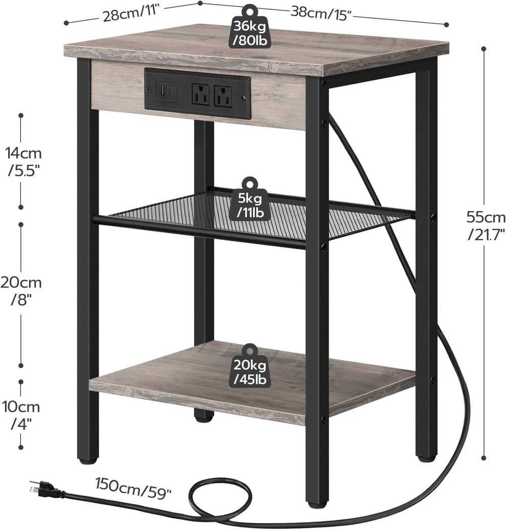 HOOBRO Side Table with Charging Station and USB Port and 28.7 Inch Tall Side ...