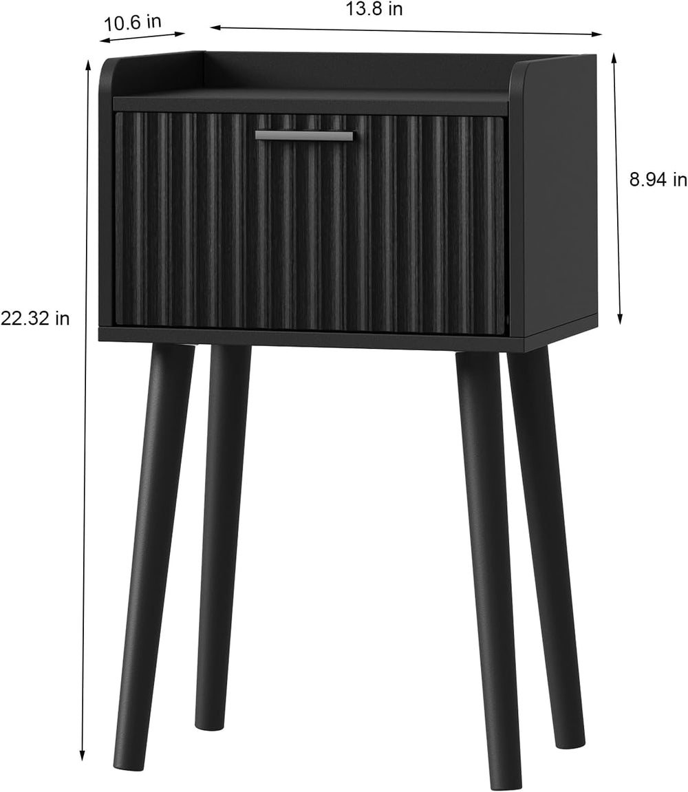 LAATOOREE Nightstand Set of 2, Small Bed Side Table with Fluted Door, End Tab...