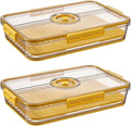 CottonColors Fridge Organizer, Food Storage Containers With Lids for Timer & Drain Board Stackable Refrigerator Organizers and Storage（Short, Large, 2 L, 2 pack）