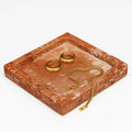 Natural Travertine Marble Square Jewelry Tray, 4.9" – Decorative Stone Accessory Dish for Rings, Earrings, Necklaces, Perfume and Keys, Gift for Women (Red)