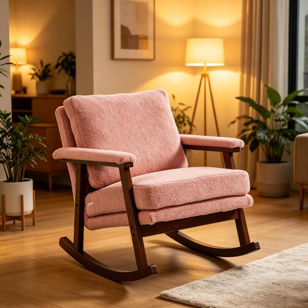Mid Century Modern Accent Chair,Rocking Chair with Wood Frame, Upholstered Li...