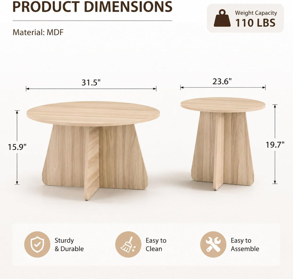 Round Wooden Coffee & Side Tables with Tapered Base, Wood | Nesting Coffe...