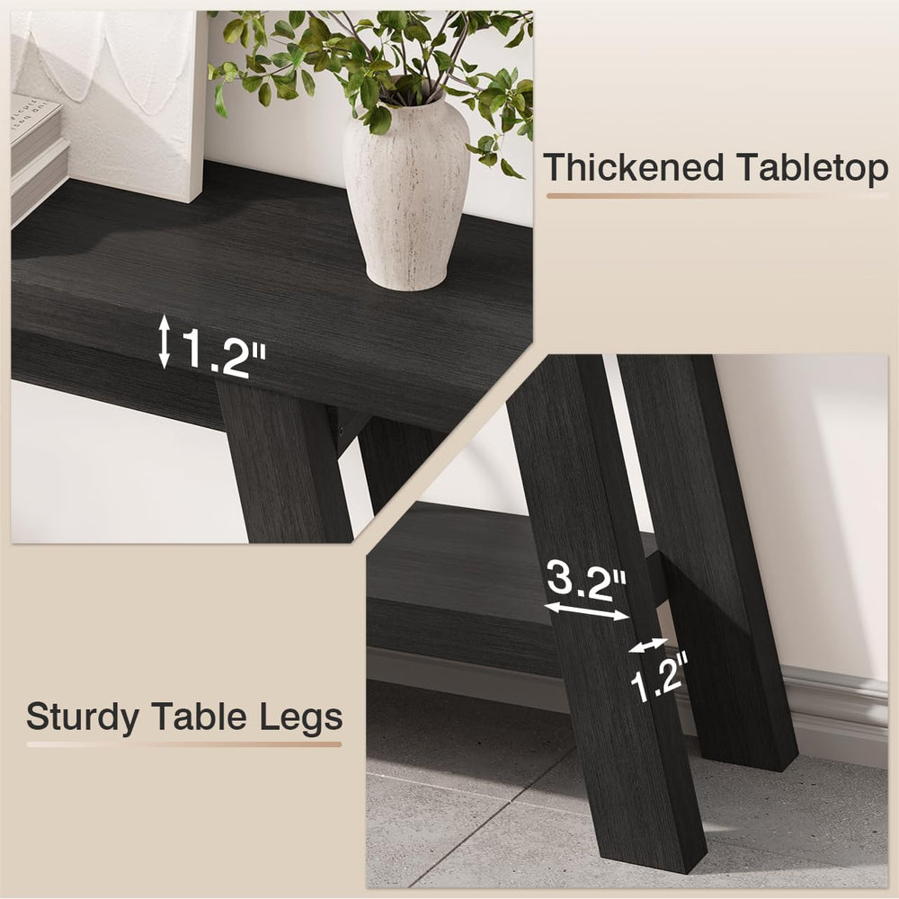 Black Console Table, 55Inch Entryway Console Tables 2-Tier Narrow Wood Consol...
