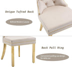 KCC Velvet Dining Chairs Set of 4, Upholstered High-end Tufted Dining Chair with Nailhead Back Ring Pull Trim Stainless Steel Legs, Contemporary Nikki Collection Modern Style for Kitchen, Beige