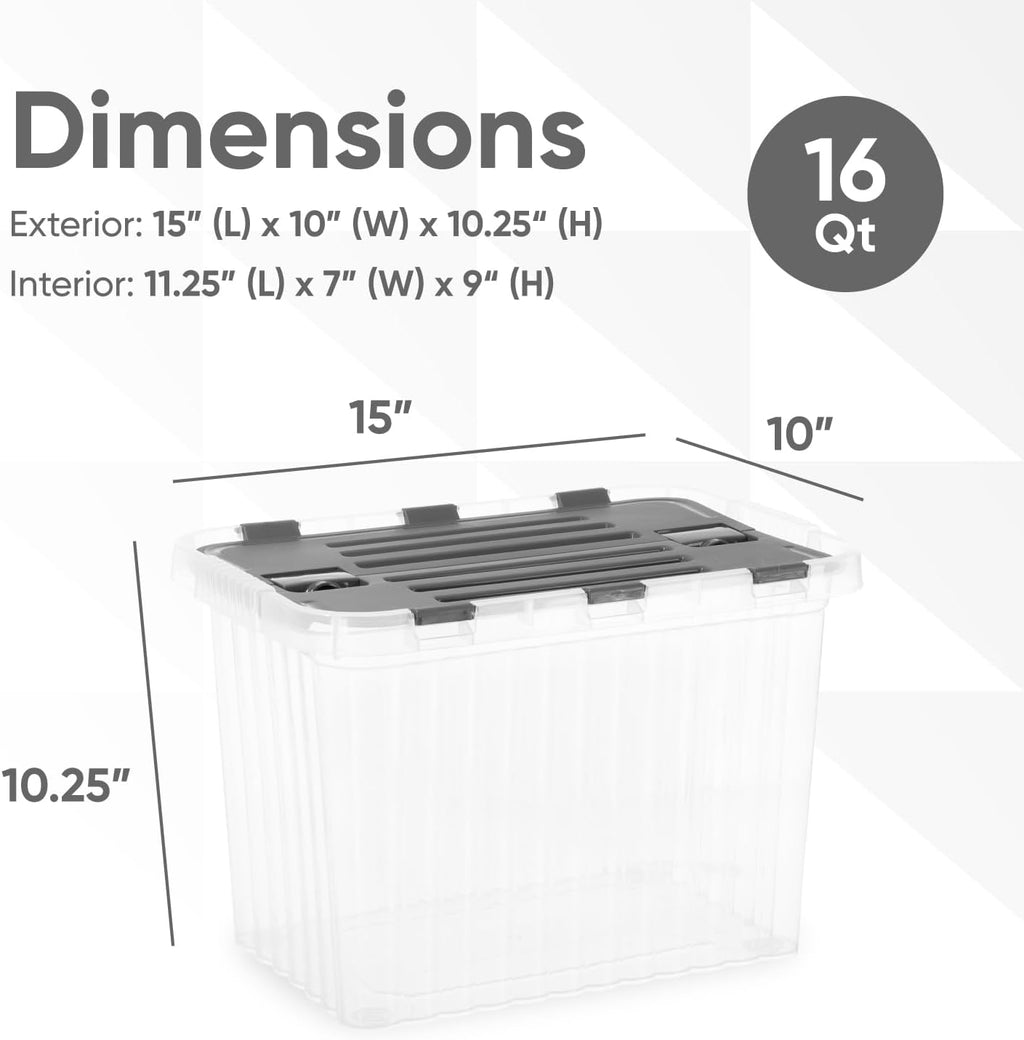 Superio 6-Pack Clear Storage Bins with Lids (15"x10"x10.25") - Stackable Plastic Containers, BPA-Free, Odor-Free, Home/Office/Dorm Organizers