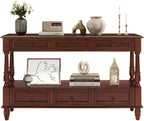 LKTART 54'' Solid Wood Console Table, Farmhouse Entryway Table with 6 Drawers and Shelf, Narrow Long Sofa Table with Storage for Living Room Hallway, Couch, Foyer (Cherry)