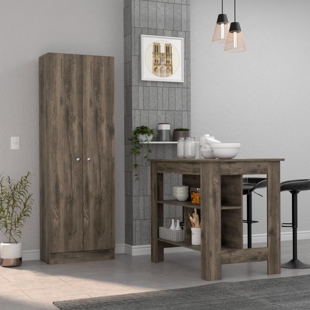 Brookvale 8-Shelf 2-Door 2-Piece Kitchen Set, Kitchen Island and Pantry Cabin...