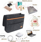Bedside Caddy for Dorm and Bed Storage - Black Felt Organizer with 5 Pockets for Book, Phone, Tablet, iPad and Remote Holder