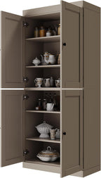 Palace Imports Solid Wood Kitchen Pantry Cabinet - 71.5" Tall x 32" Wide - Wooden Storage Cabinet with 4 Shaker Doors & 4 Adjustable Shelves, Beige, 100% Renewable Eco-Friendly Wood, Made in Brazil