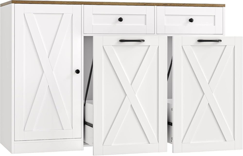 HOSTACK 12.5 Gallon Trash Can Cabinet, 47"W Dual Garbage Can Cabinet, White