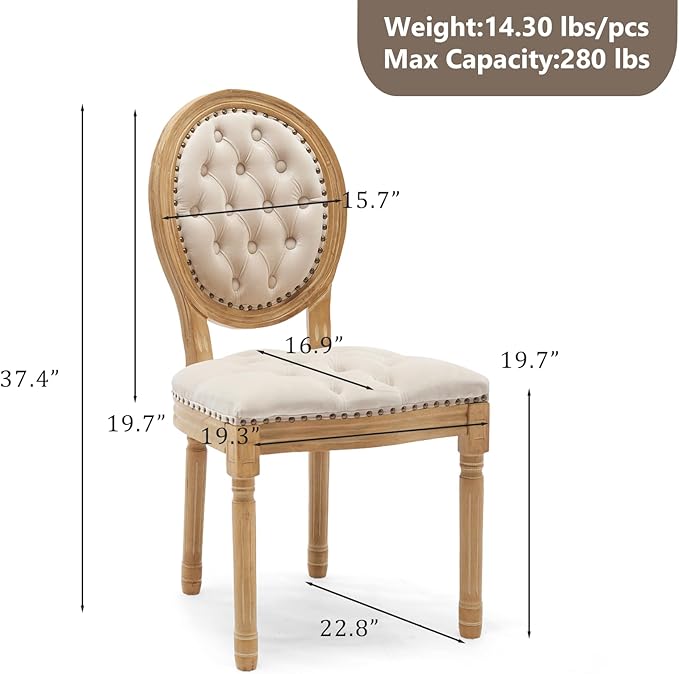 Upholstered Dining Chairs Set of 6 French Country Oval Fabric Back Kitchen Side Chair with Wood Legs for Dining Room, Kitchen, Restaurant(Beige-Velvet)